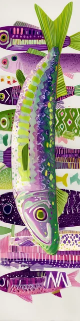 Free printable fish bookmark featuring downward facing green fish